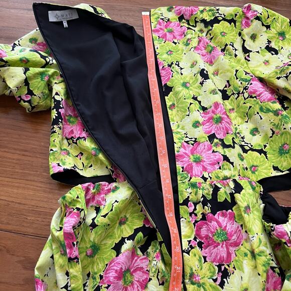 WAYF Dress Size XL Floral Short Sleeve Side Cutout Maxi Lime Fuschia - Picture 10 of 13